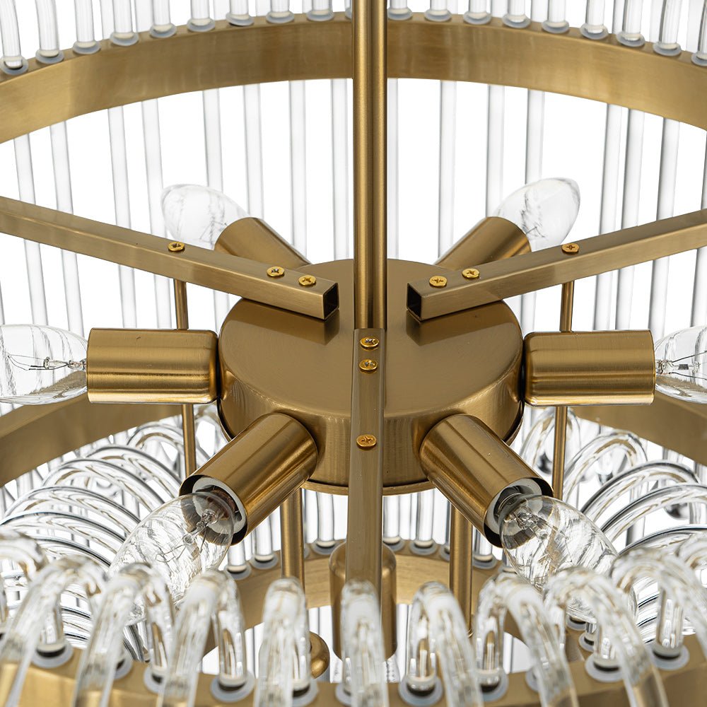 Modern Glam 9 - Light Two - Tiered Glass Rod Round Chandelier - LightfixturesUAE
