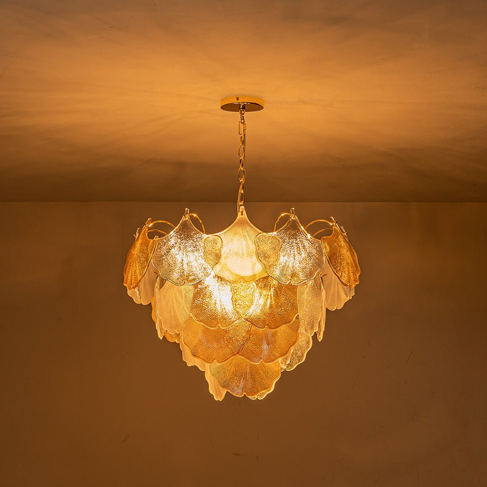 Modern Glam Ginkgo Leaf Shell Glass Chandelier - LightfixturesUAE