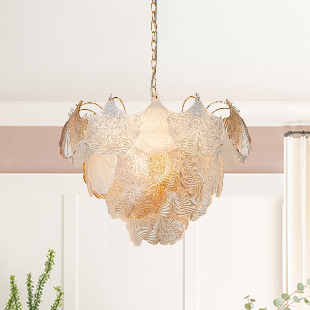 Modern Glam Ginkgo Leaf Shell Glass Chandelier - LightfixturesUAE