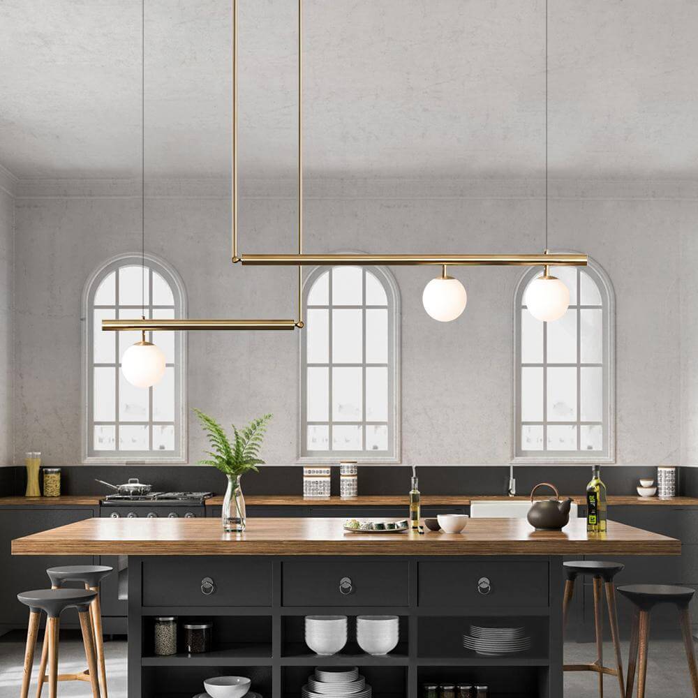Modern Linear Opal Globes Suspension Chandelier - LightfixturesUAE