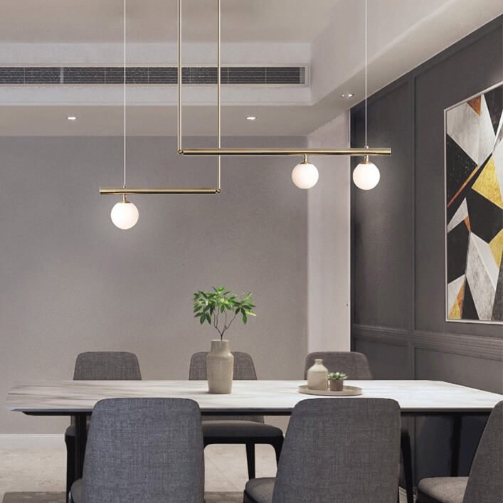 Modern Linear Opal Globes Suspension Chandelier - LightfixturesUAE