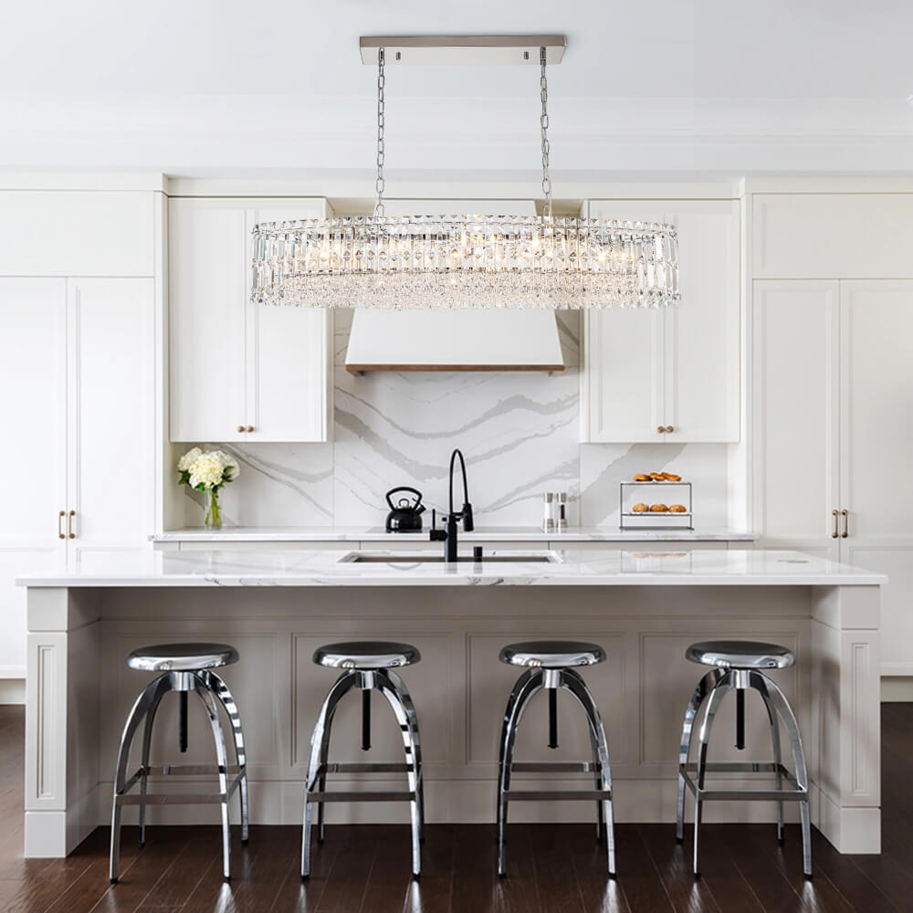 Modern Luxury 10 - Light Oval Crystal Linear Chandelier - LightfixturesUAE