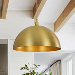 Modern Mid - century 1 - light Single Brass Metal Dome Pendant - LightfixturesUAE