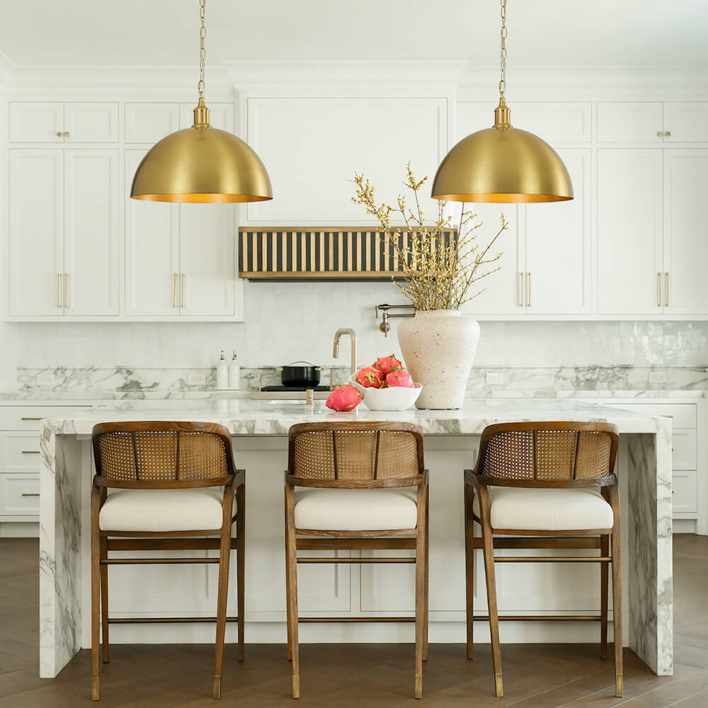 Modern Mid - century 1 - light Single Brass Metal Dome Pendant - LightfixturesUAE