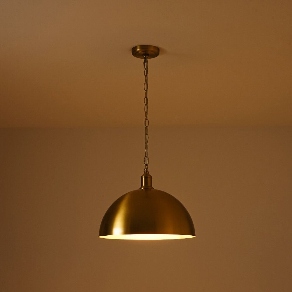 Modern Mid - century 1 - light Single Brass Metal Dome Pendant - LightfixturesUAE