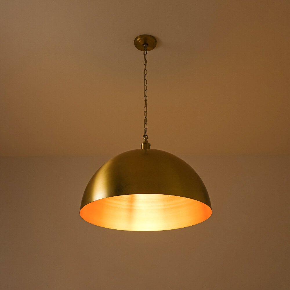Modern Mid - century 1 - light Single Brass Metal Dome Pendant - LightfixturesUAE