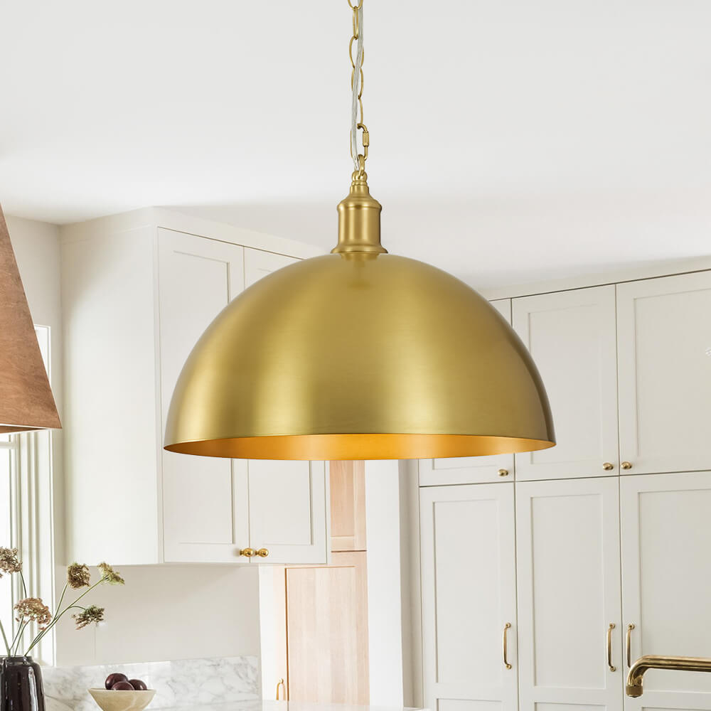 Modern Mid - century 1 - light Single Brass Metal Dome Pendant - LightfixturesUAE