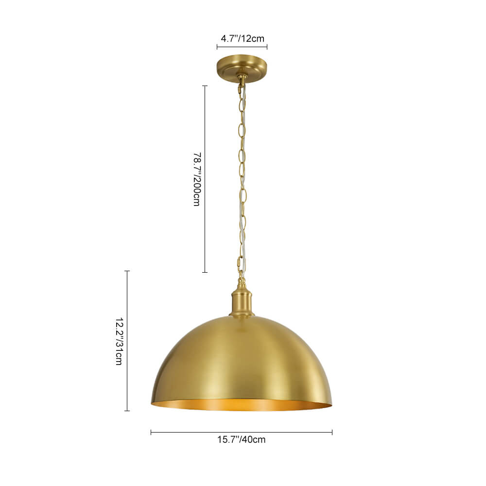 Modern Mid - century 1 - light Single Brass Metal Dome Pendant - LightfixturesUAE
