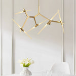 Modern Mid - Century 10 Light Brass Branch Glass Chandelier - LightfixturesUAE