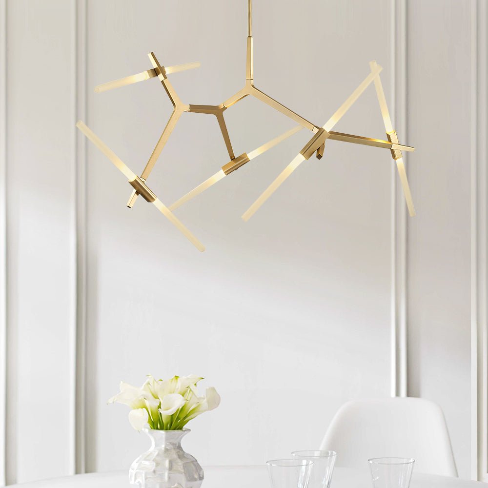 Modern Mid - Century 10 Light Brass Branch Glass Chandelier - LightfixturesUAE