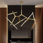 Modern Mid - Century 10 Light Brass Branch Glass Chandelier - LightfixturesUAE