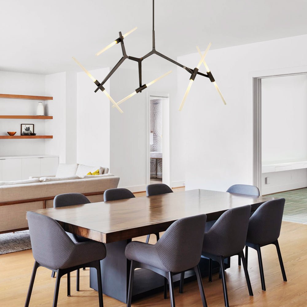 Modern Mid - Century 10 Light Brass Branch Glass Chandelier - LightfixturesUAE