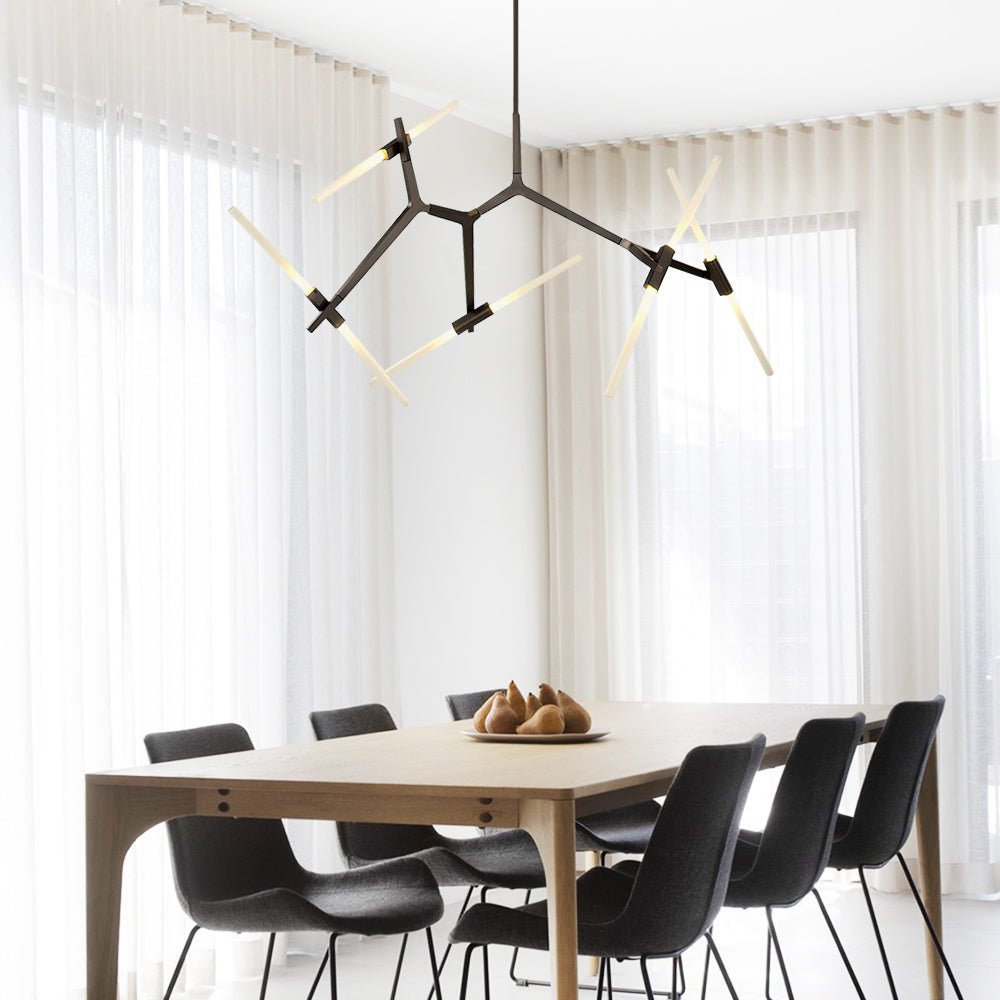 Modern Mid - Century 10 Light Brass Branch Glass Chandelier - LightfixturesUAE