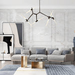 Modern Mid - Century 10 Light Brass Branch Glass Chandelier - LightfixturesUAE