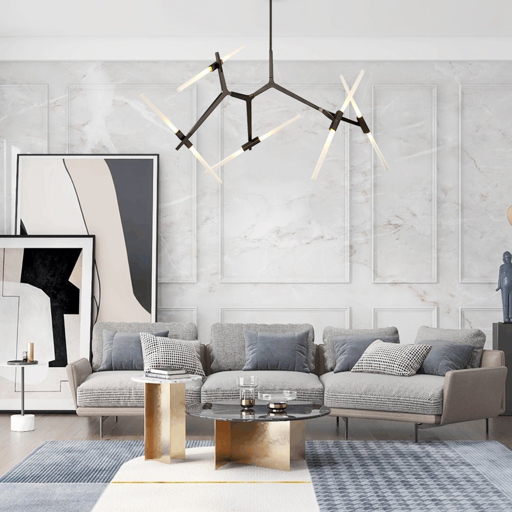 Modern Mid - Century 10 Light Brass Branch Glass Chandelier - LightfixturesUAE