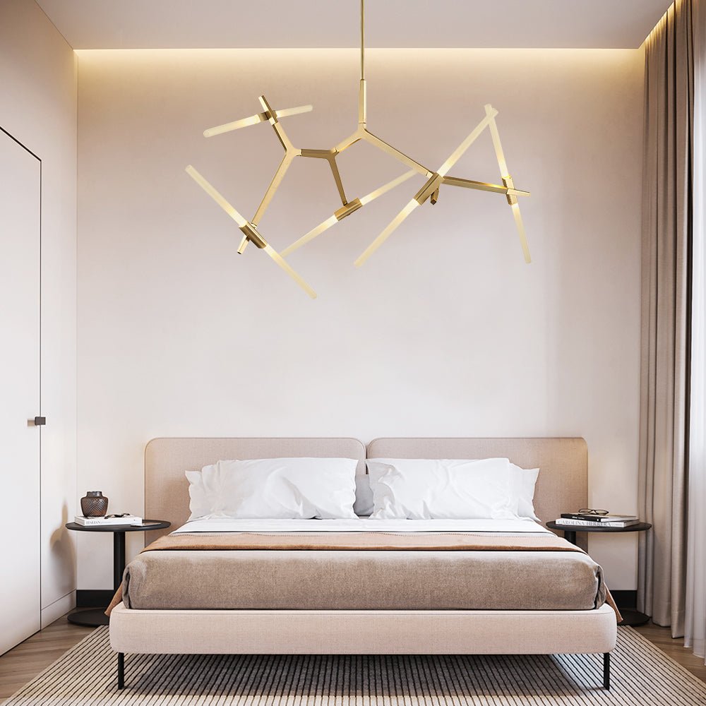 Modern Mid - Century 10 Light Brass Branch Glass Chandelier - LightfixturesUAE