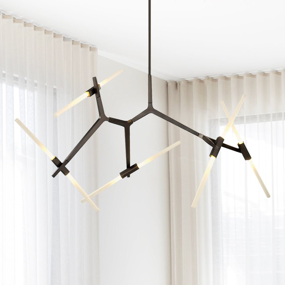 Modern Mid - Century 10 Light Brass Branch Glass Chandelier - LightfixturesUAE