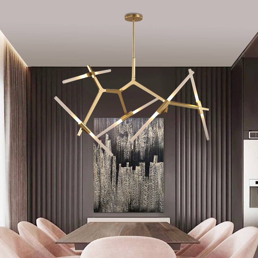 Modern Mid - Century 10 Light Brass Branch Glass Chandelier - LightfixturesUAE