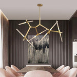 Modern Mid - Century 10 Light Brass Branch Glass Chandelier - LightfixturesUAE