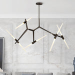 Modern Mid - Century 10 Light Brass Branch Glass Chandelier - LightfixturesUAE