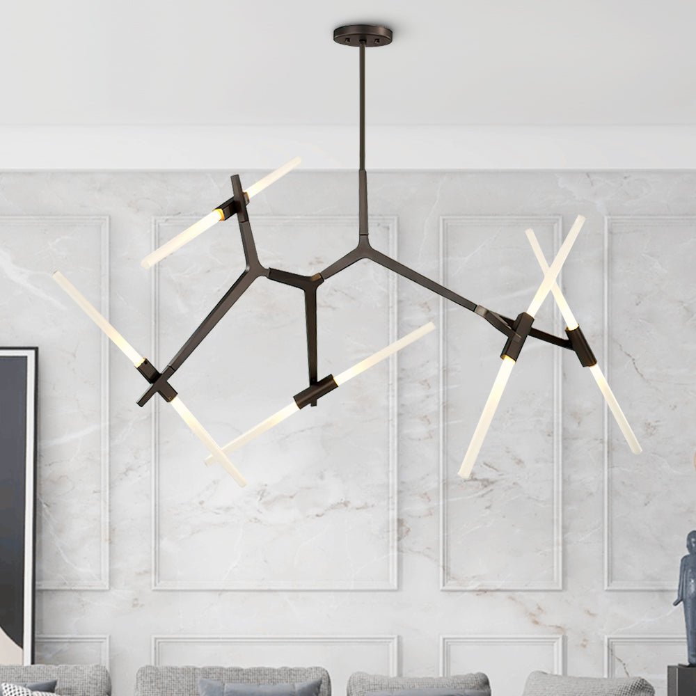 Modern Mid - Century 10 Light Brass Branch Glass Chandelier - LightfixturesUAE