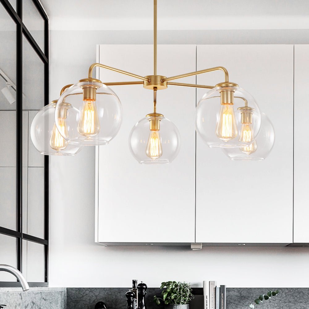 Modern Mid - Century 5 - Lights Sputnik Glass Globe Chandelier - LightfixturesUAE