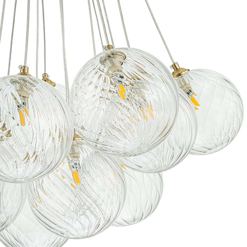 Modern Mid - Century Cluster Ribbed Glass Globe Chandelier - LightfixturesUAE