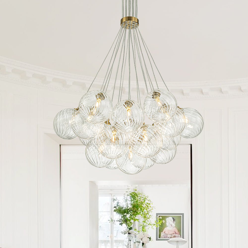 Modern Mid - Century Cluster Ribbed Glass Globe Chandelier - LightfixturesUAE
