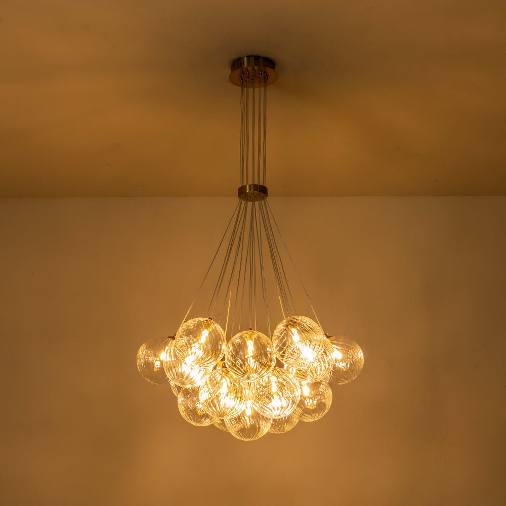 Modern Mid - Century Cluster Ribbed Glass Globe Chandelier - LightfixturesUAE