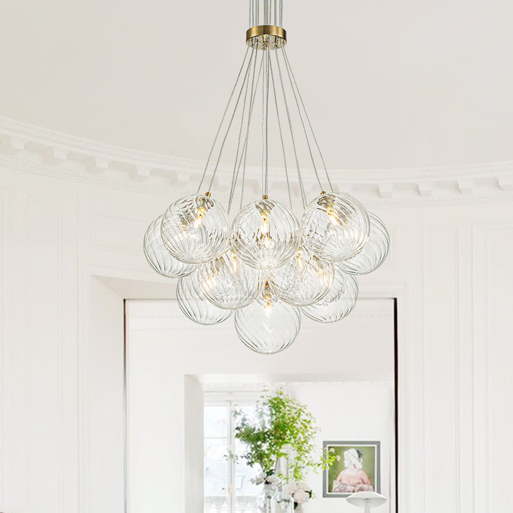Modern Mid - Century Cluster Ribbed Glass Globe Chandelier - LightfixturesUAE