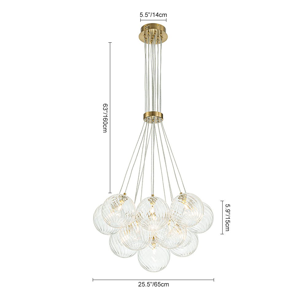 Modern Mid - Century Cluster Ribbed Glass Globe Chandelier - LightfixturesUAE