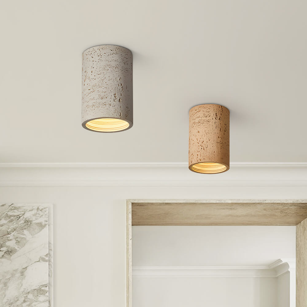 Modern Minimalist Cylindrical Stone LED Flush Mount Ceiling Light - LightfixturesUAE