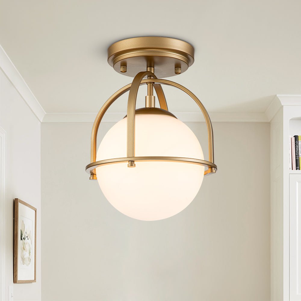 Modern Opal Glass Globe Semi Flush Mount Ceiling Light - LightfixturesUAE