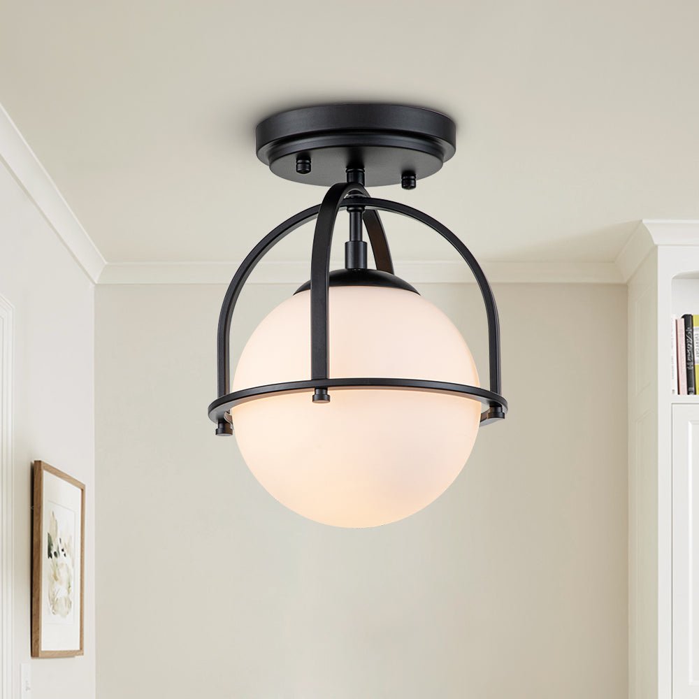 Modern Opal Glass Globe Semi Flush Mount Ceiling Light - LightfixturesUAE