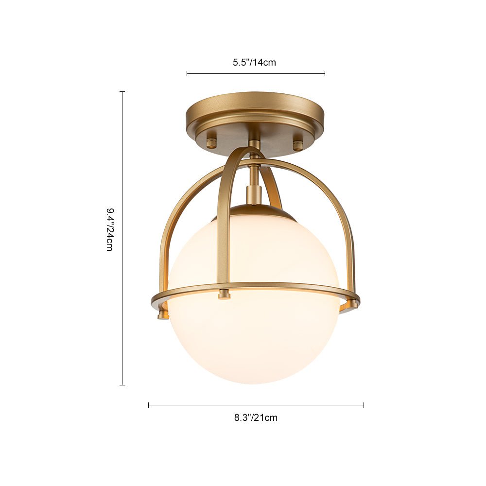 Modern Opal Glass Globe Semi Flush Mount Ceiling Light - LightfixturesUAE