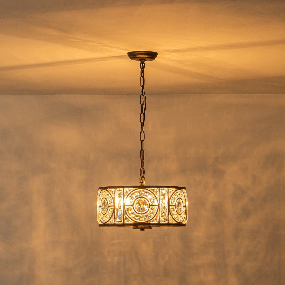 Modern Retro 4 - Light Antique Bronze Round Cage Crystal Chandelier - LightfixturesUAE