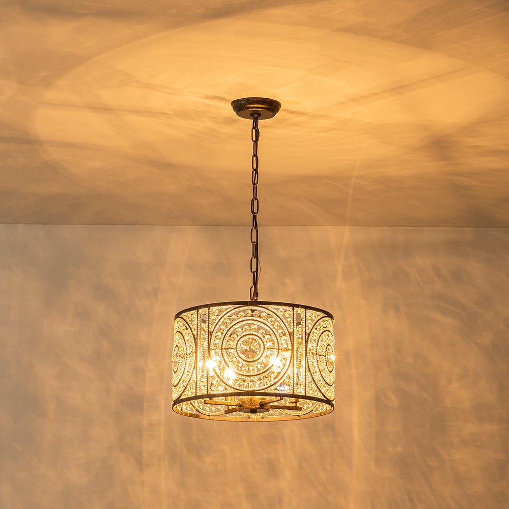 Modern Retro 4 - Light Antique Bronze Round Cage Crystal Chandelier - LightfixturesUAE