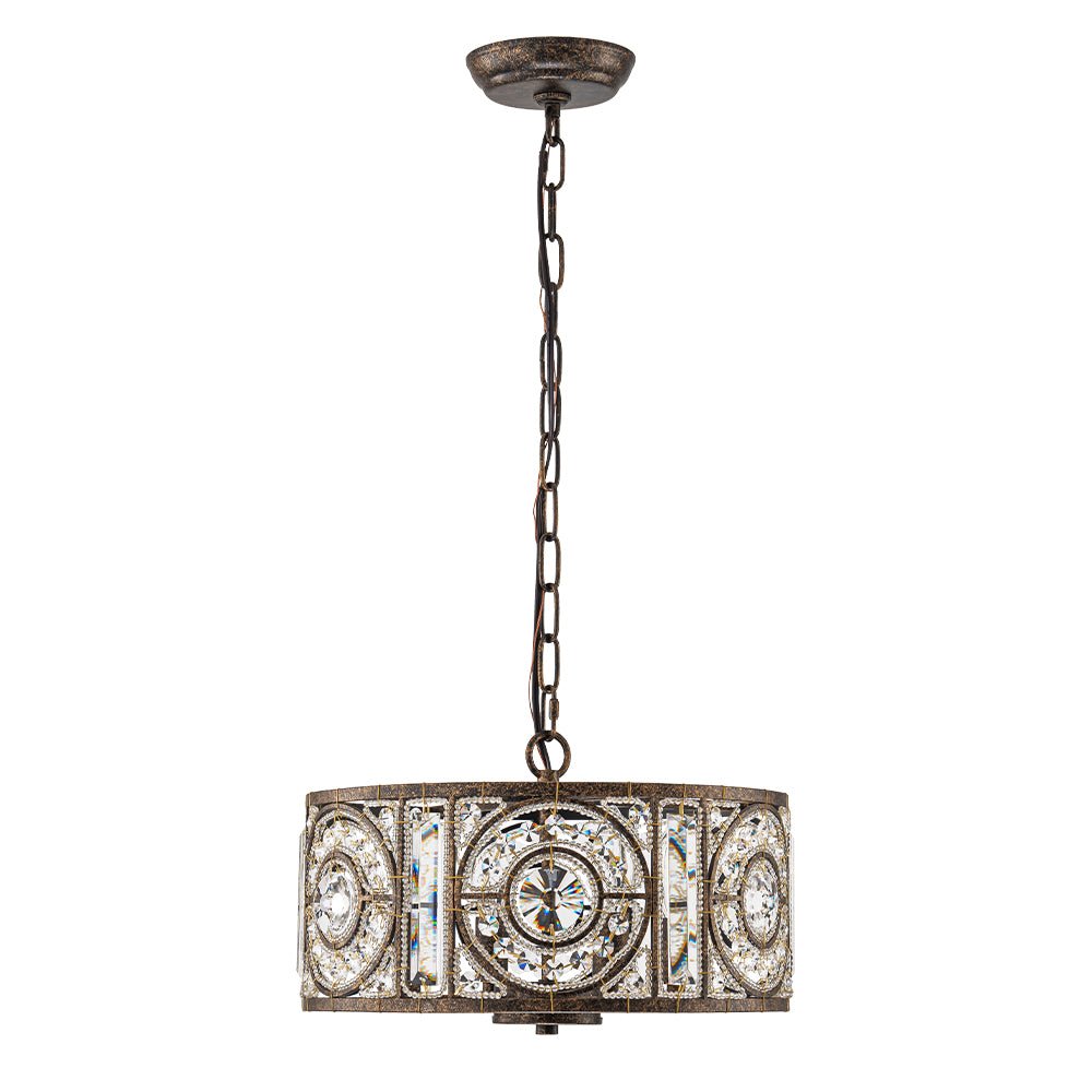 Modern Retro 4 - Light Antique Bronze Round Cage Crystal Chandelier - LightfixturesUAE