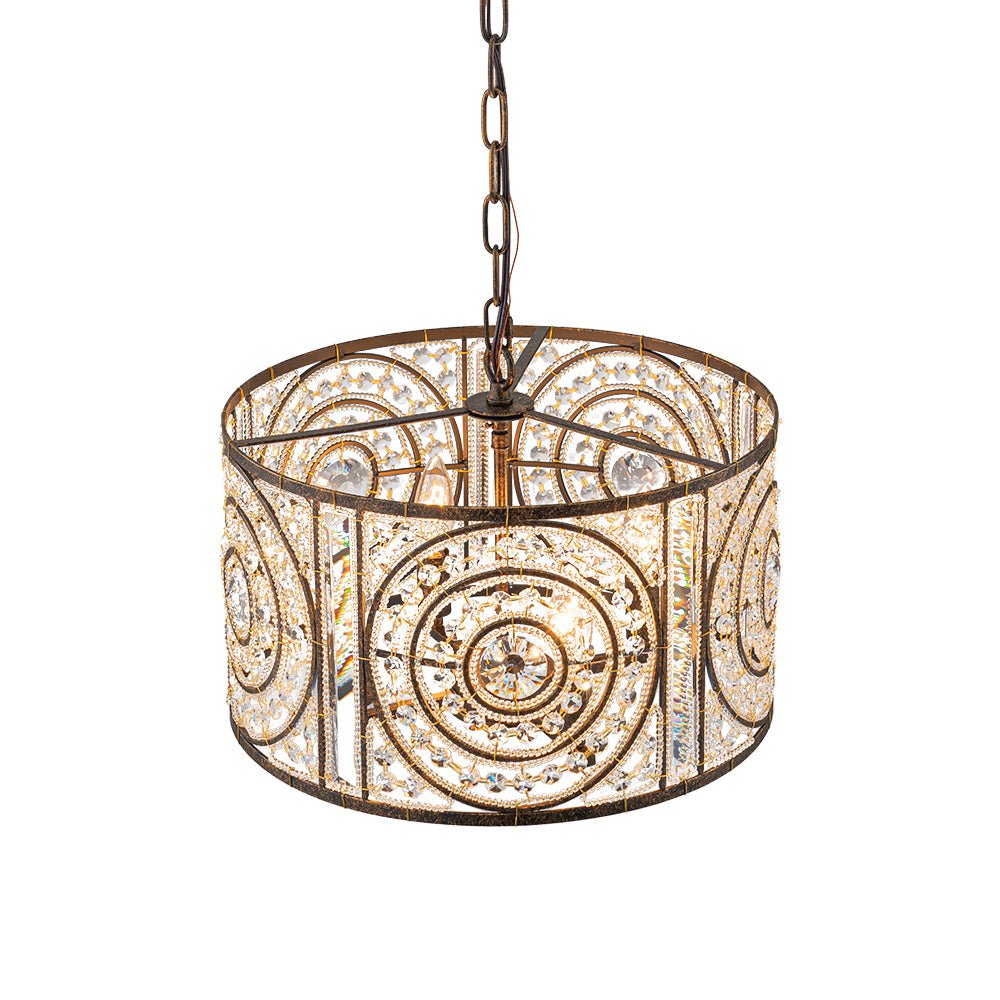 Modern Retro 4 - Light Antique Bronze Round Cage Crystal Chandelier - LightfixturesUAE