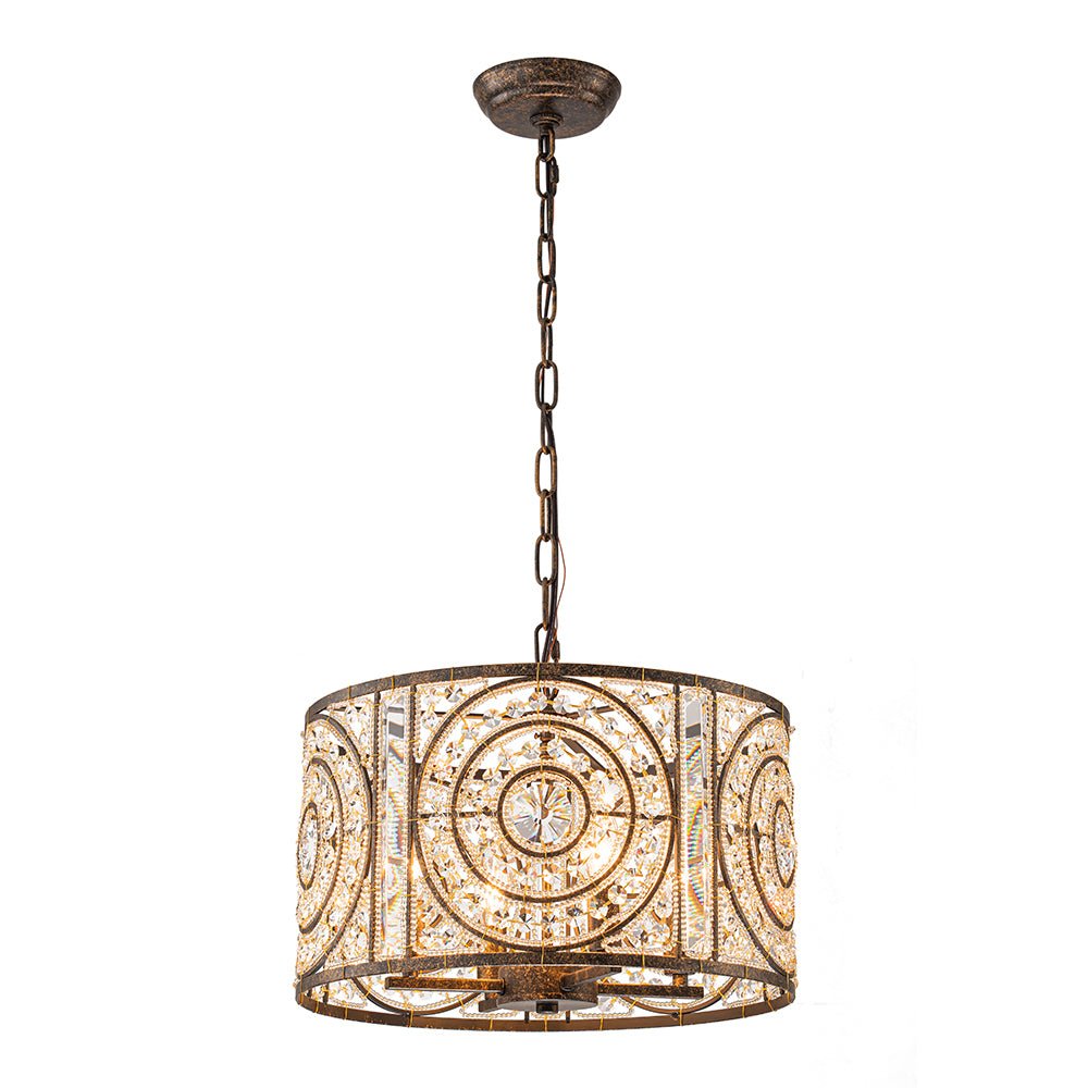 Modern Retro 4 - Light Antique Bronze Round Cage Crystal Chandelier - LightfixturesUAE