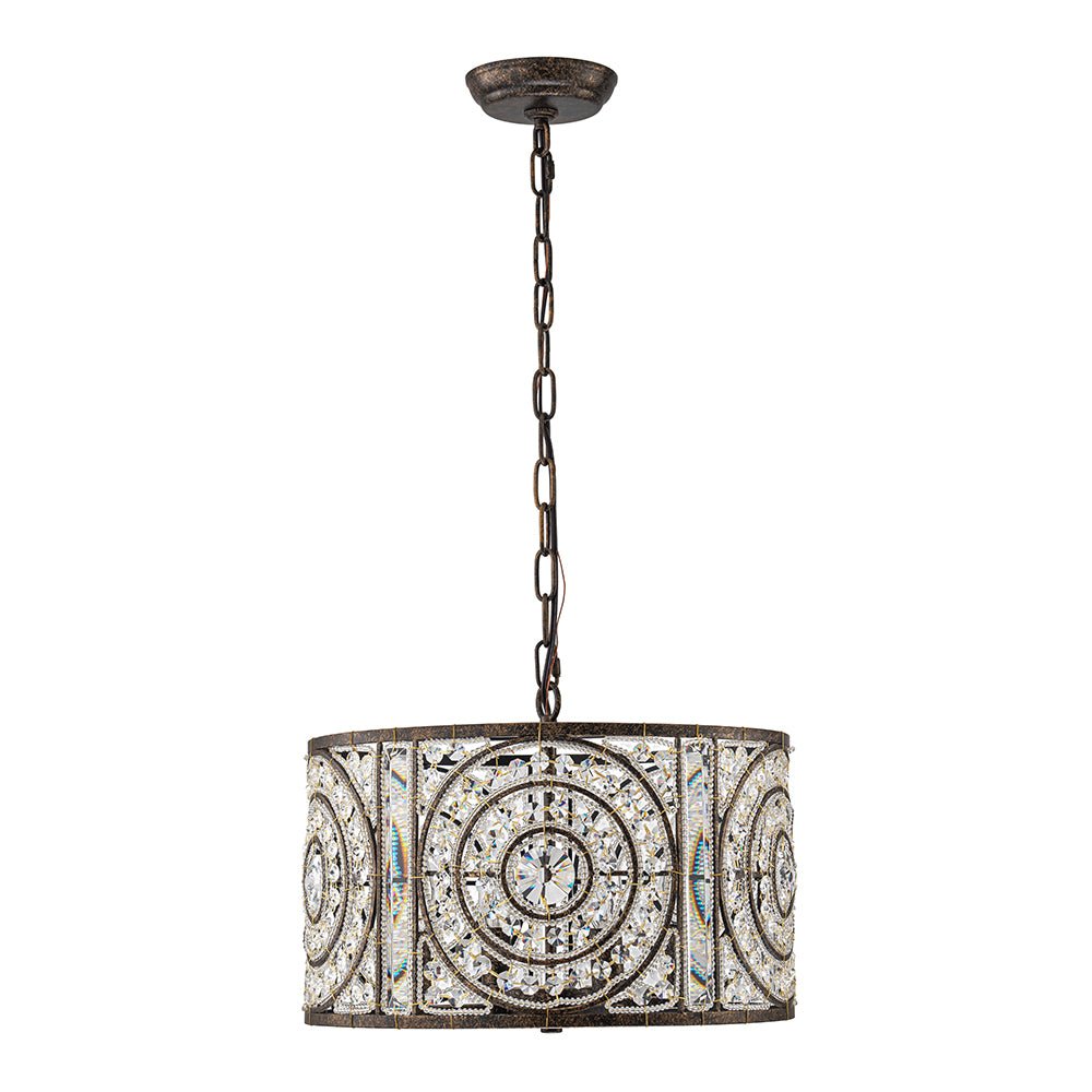 Modern Retro 4 - Light Antique Bronze Round Cage Crystal Chandelier - LightfixturesUAE