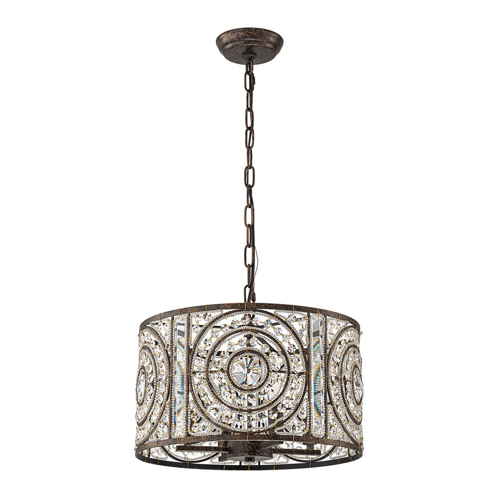 Modern Retro 4 - Light Antique Bronze Round Cage Crystal Chandelier - LightfixturesUAE