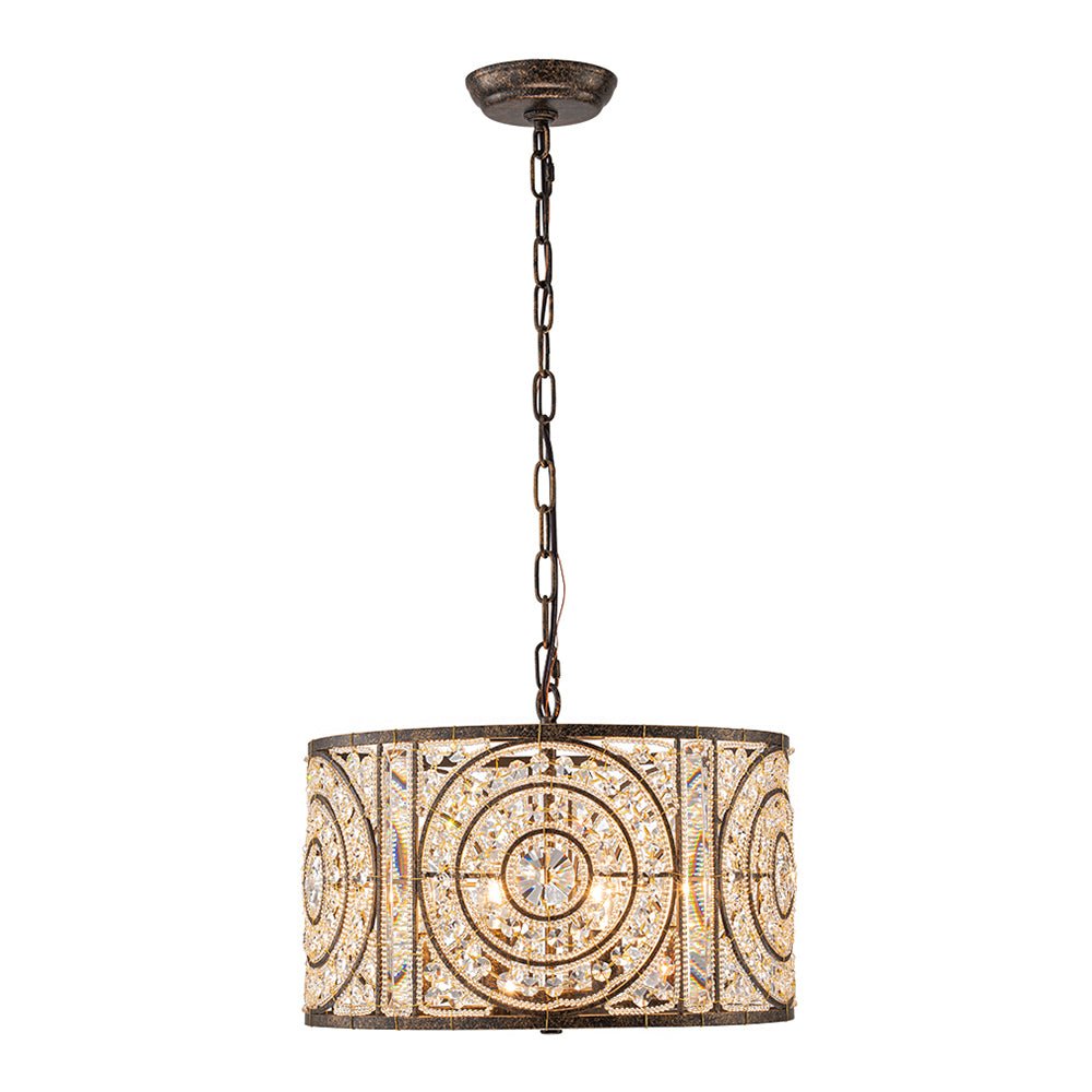 Modern Retro 4 - Light Antique Bronze Round Cage Crystal Chandelier - LightfixturesUAE