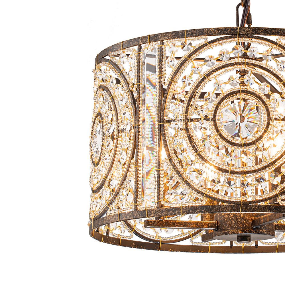 Modern Retro 4 - Light Antique Bronze Round Cage Crystal Chandelier - LightfixturesUAE