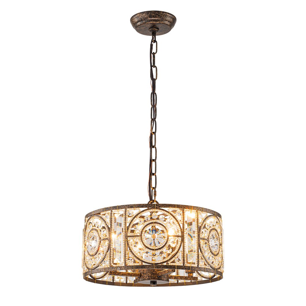Modern Retro 4 - Light Antique Bronze Round Cage Crystal Chandelier - LightfixturesUAE