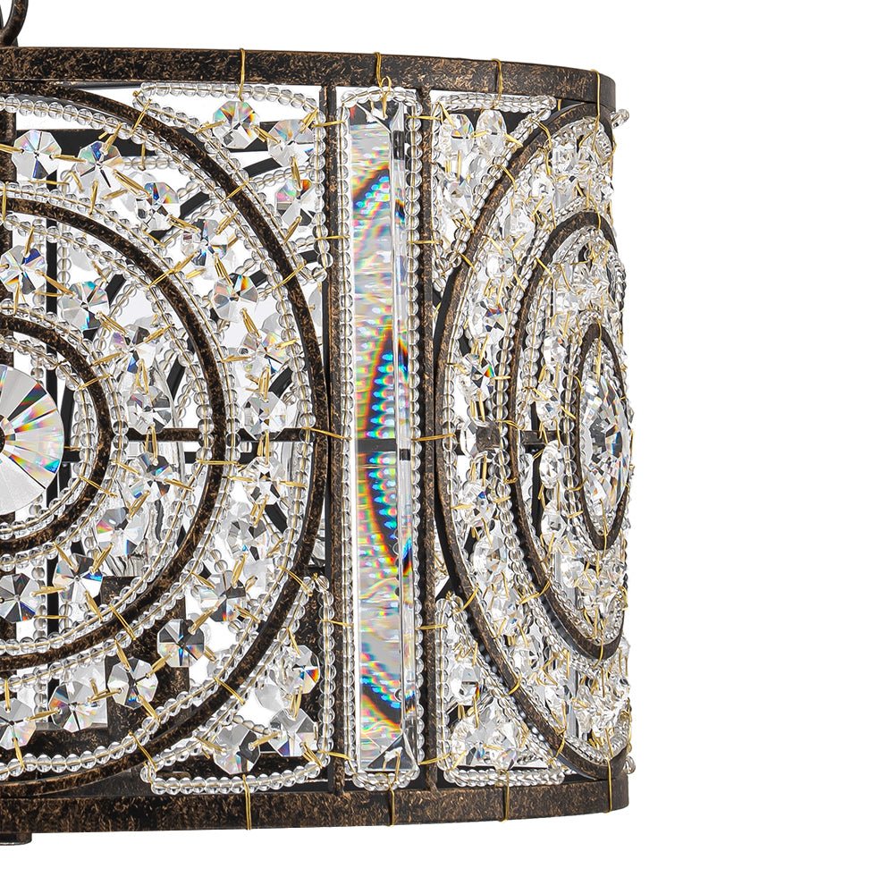 Modern Retro 4 - Light Antique Bronze Round Cage Crystal Chandelier - LightfixturesUAE