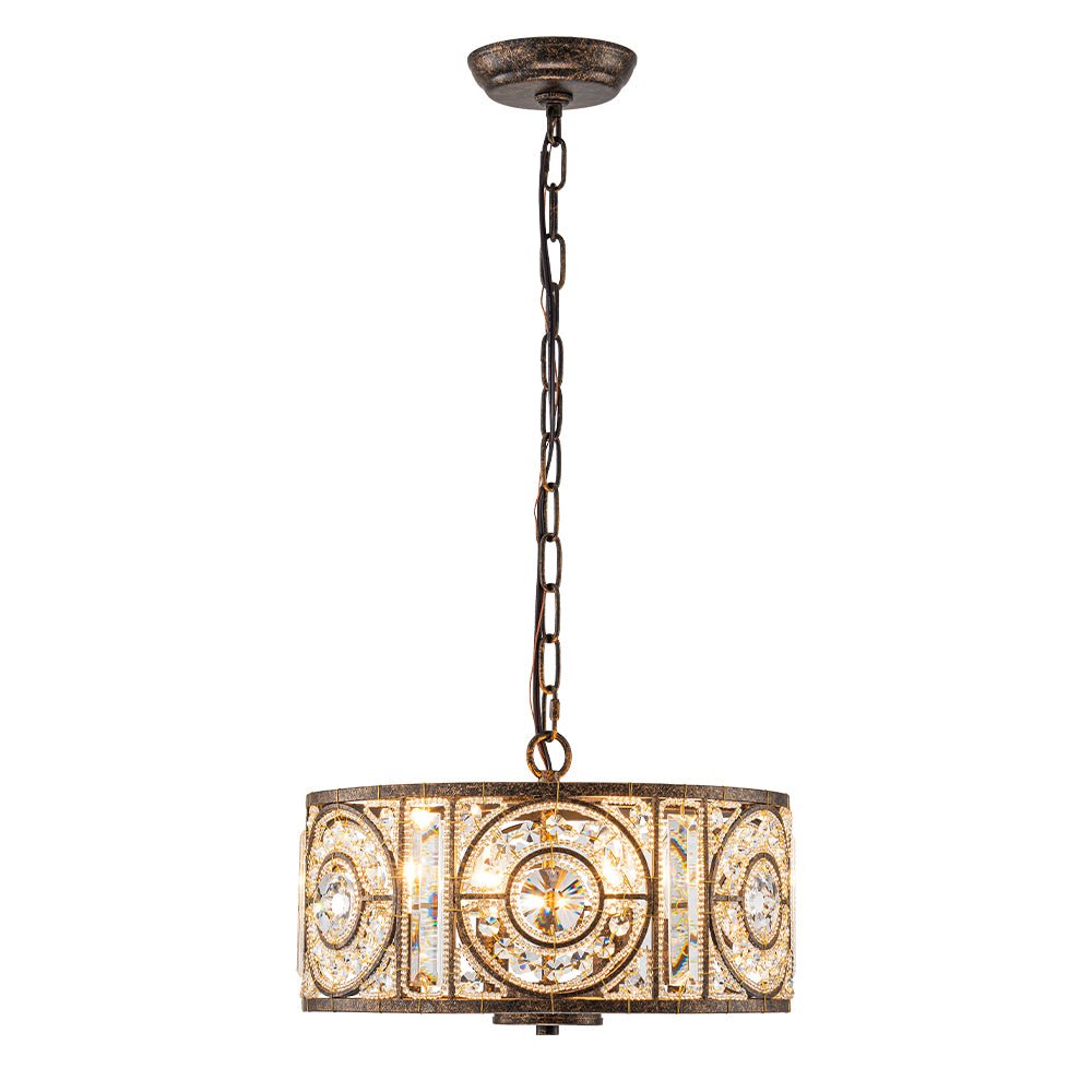 Modern Retro 4 - Light Antique Bronze Round Cage Crystal Chandelier - LightfixturesUAE