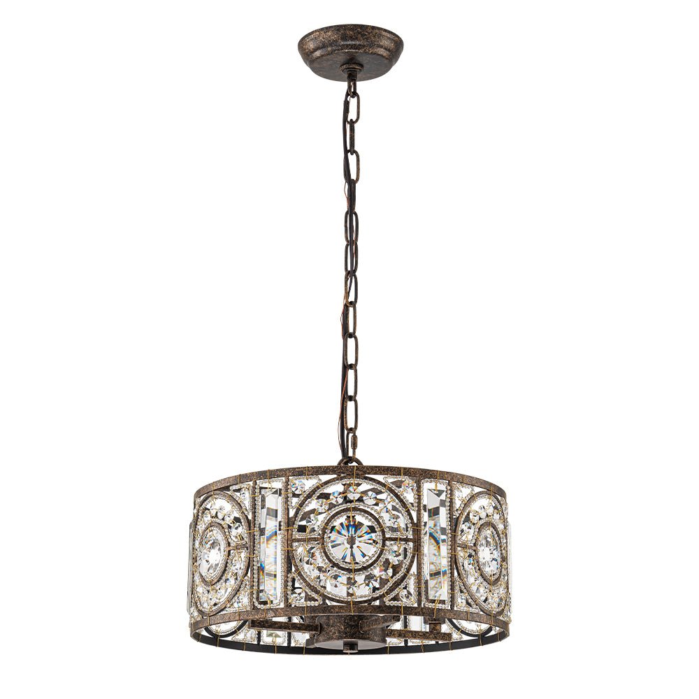 Modern Retro 4 - Light Antique Bronze Round Cage Crystal Chandelier - LightfixturesUAE