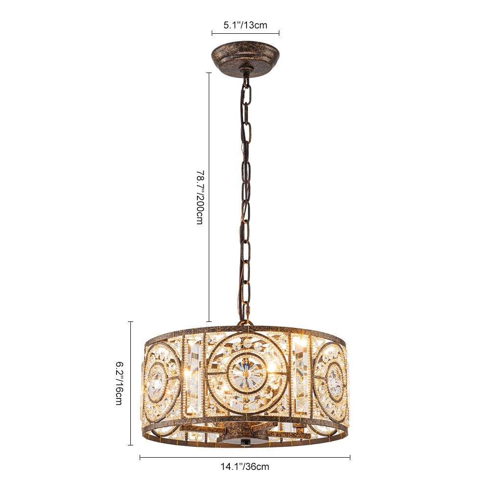 Modern Retro 4 - Light Antique Bronze Round Cage Crystal Chandelier - LightfixturesUAE