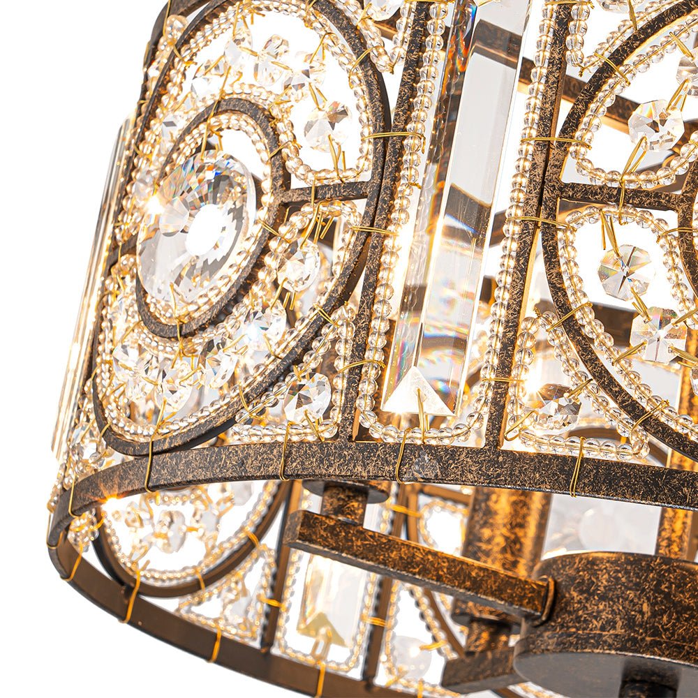 Modern Retro 4 - Light Antique Bronze Round Cage Crystal Chandelier - LightfixturesUAE